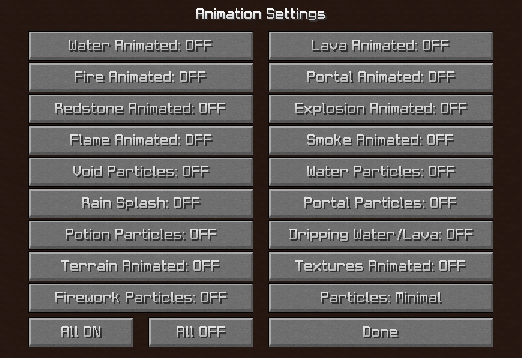 Minecraft Animation Settings