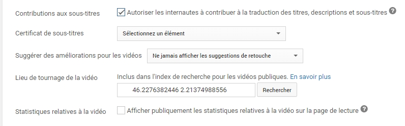 Autres paramètres YouTube