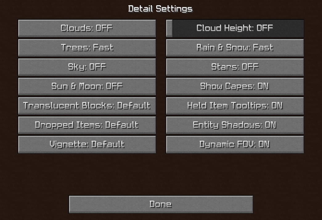 Minecraft Details Settings