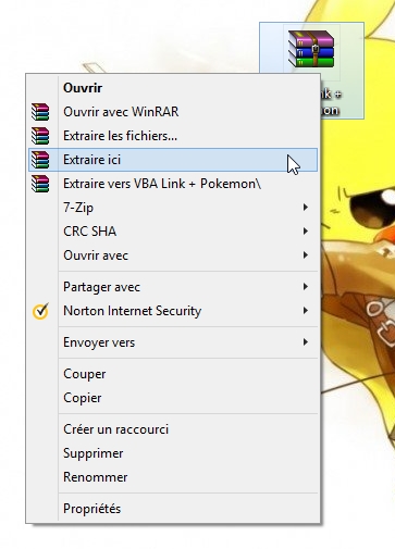 Extraire l'archive pour jouer à Pokemon