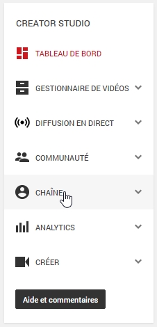 Onglet chaîne YouTube