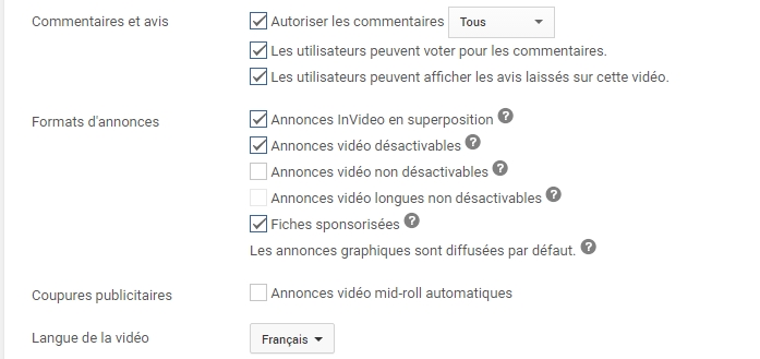 Paramètres avancés YouTube