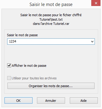 Saisir le Mot de Passe WinRAR