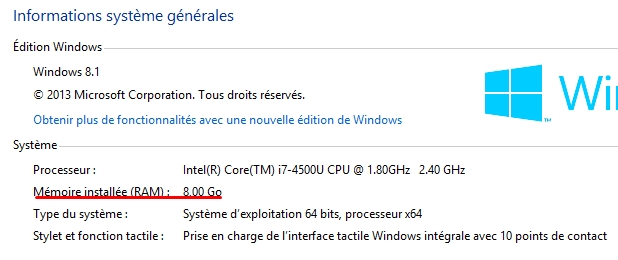 Vérifier la quantité de RAM